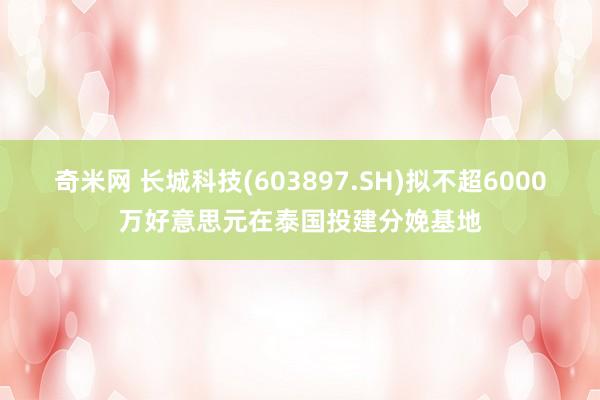 奇米网 长城科技(603897.SH)拟不超6000万好意思元在泰国投建分娩基地